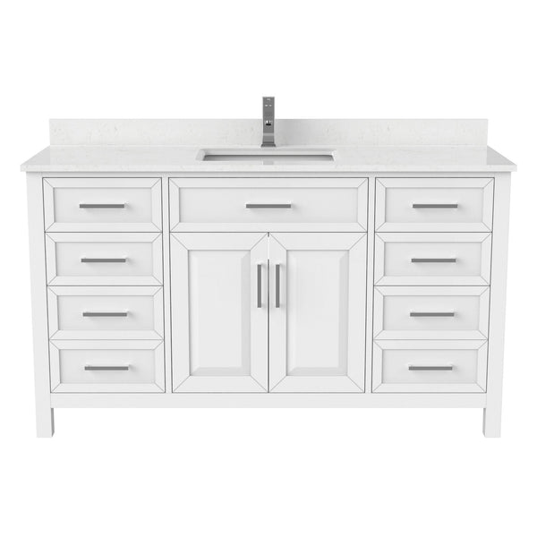Bathe Terrence Undermount Single Sink Stone Top Bathroom Vanity with Drawer & Cabinet Organizer, White, 60-in J4D4