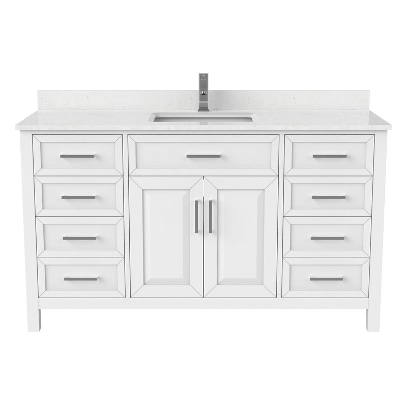 Bathe Terrence Undermount Single Sink Stone Top Bathroom Vanity with Drawer & Cabinet Organizer, White, 60-in J4D4