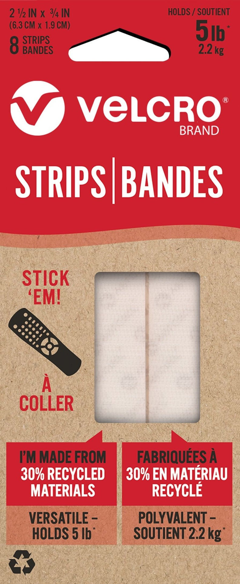 Durable Reusable Eco Strips, White, 5-lbs, 2.5 x 0.7-in, 8-pk E4F2