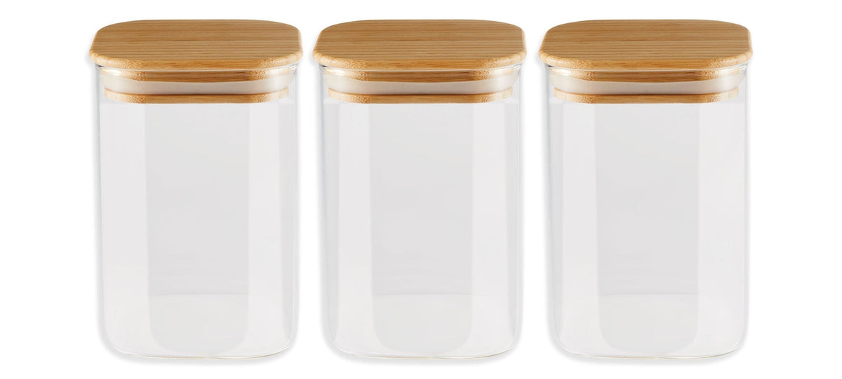 Square Glass Pantry Storage Container Set with Airtight Bamboo Lid, 3 Count E8F8 - product image 1
