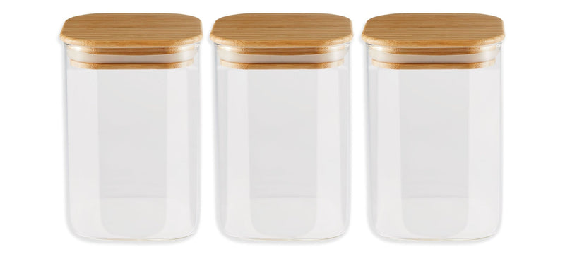 Square Glass Pantry Storage Container Set with Airtight Bamboo Lid, 3 Count E8F8