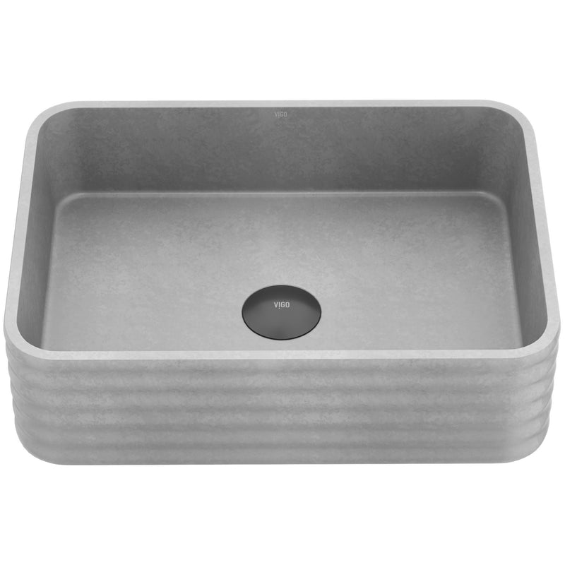 Cadman ConcretoStone 18-in Deep Grey Bathroom Sink/Basin with Rectangular Fluted Vessel A3C5