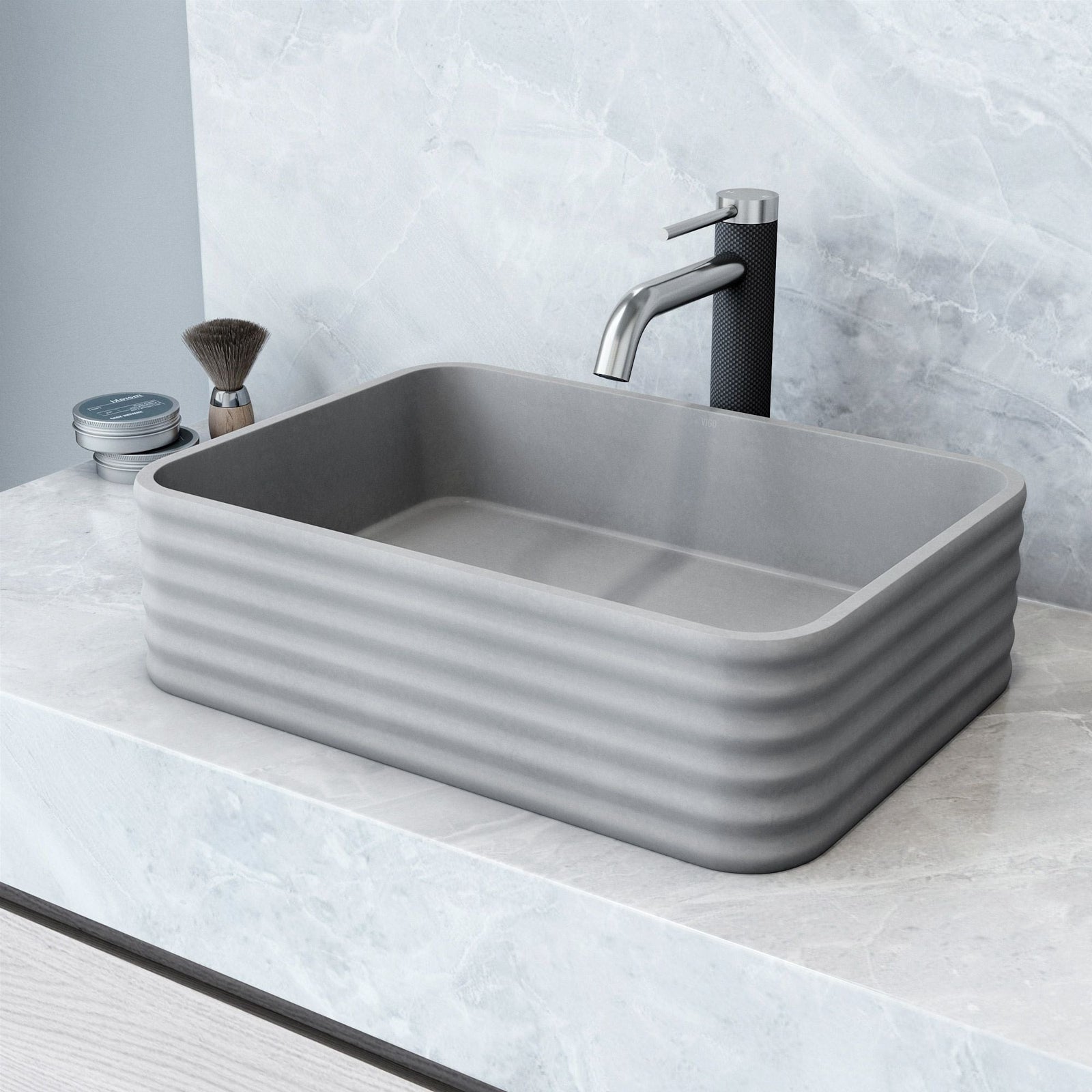 Cadman ConcretoStone 18-in Deep Grey Bathroom Sink/Basin with Rectangular Fluted Vessel A3C5 - product image 5