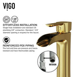 Glass Grey Onyx Bathroom Sink/Basin Set with Matte Gold Niko Faucet and Rectangular Vessel P5G0 - product image 4