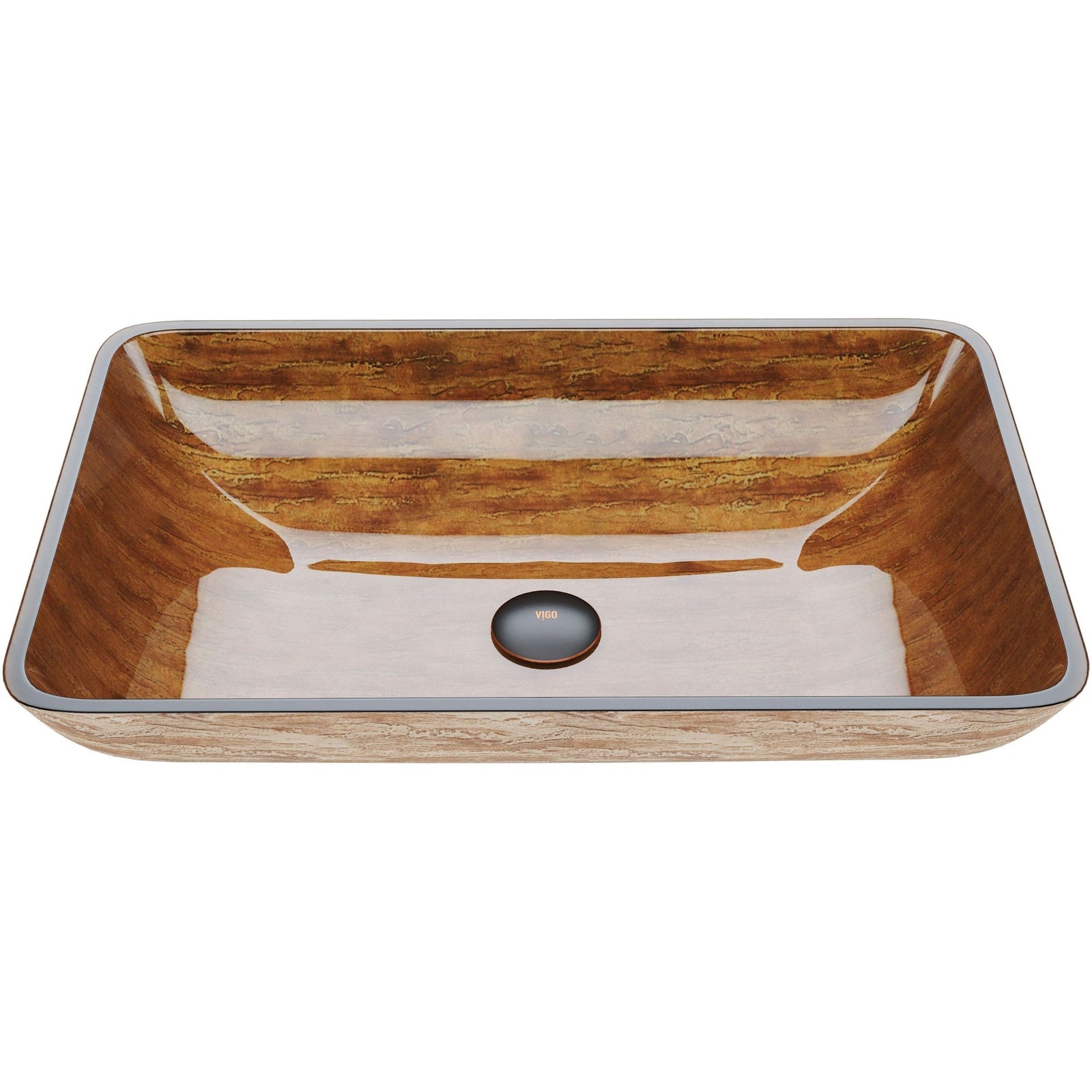 Glass Rectangular Vessel Bathroom Sink/Basin with Rounded Edges & Deep Bowl, Amber Sunset L6E7 - product image 1