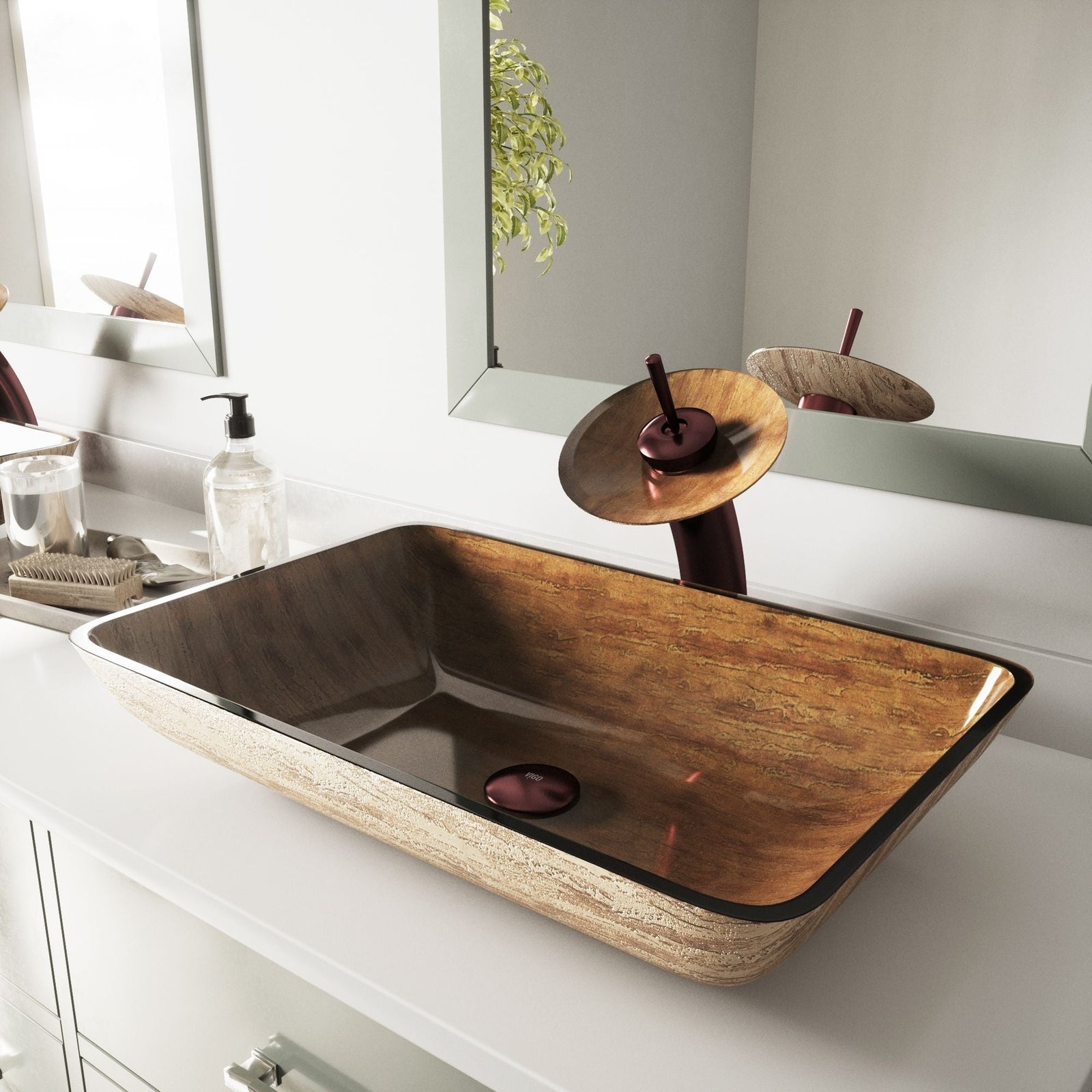 Glass Rectangular Vessel Bathroom Sink/Basin with Rounded Edges & Deep Bowl, Amber Sunset L6E7 - product image 7