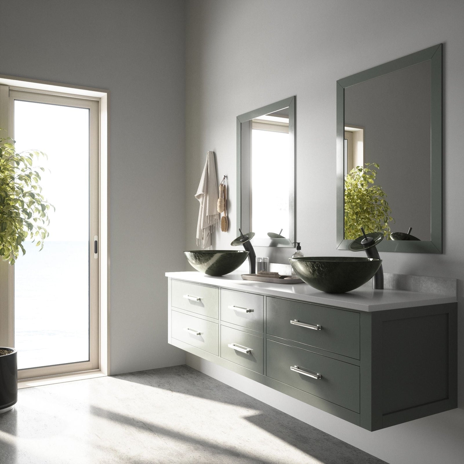 Glass Round Vessel Bathroom Sink/Basin with Deep Bowl, Gray Q9A0 - product image 7