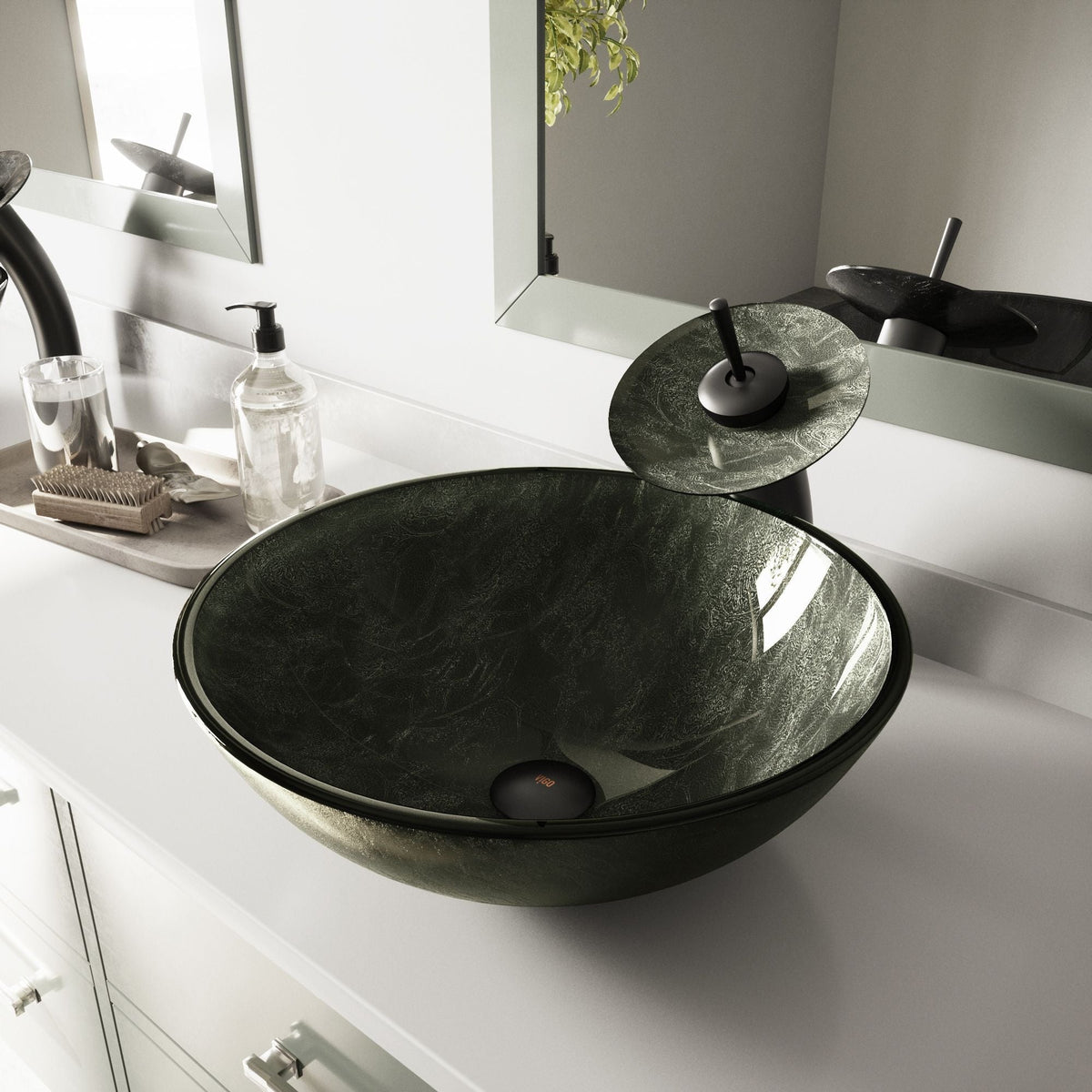 Glass Round Vessel Bathroom Sink/Basin with Deep Bowl, Gray Q9A0 - product image 8