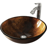 Glass Russet Brown Bathroom Sink/Basin Set with Linus Faucet and Round Vessel T6J2 - product image 1