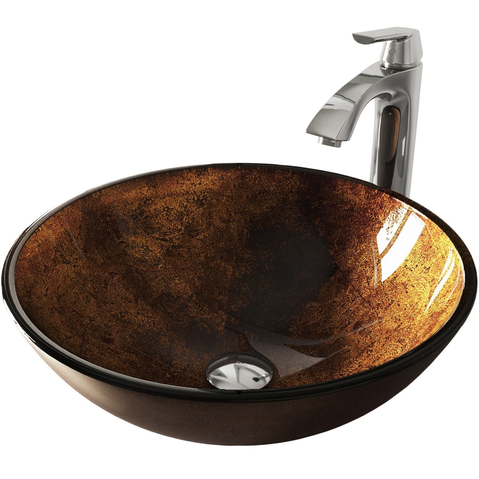 Glass Russet Brown Bathroom Sink/Basin Set with Linus Faucet and Round Vessel T6J2 - product image 1