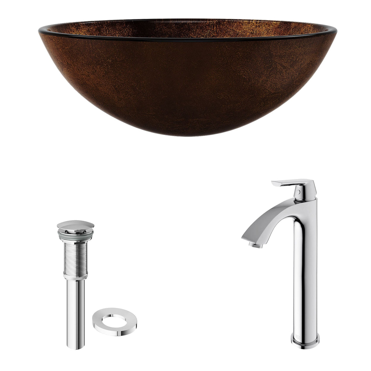 Glass Russet Brown Bathroom Sink/Basin Set with Linus Faucet and Round Vessel T6J2 - product image 2