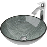 Glass Simply Silver Bathroom Sink/Basin Set with Linus Faucet and Round Vessel I0W5 - product image 1