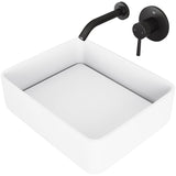 Jasmine MatteStone White Bathroom Sink/Basin Set with Olus Wall Mount Faucet and Rectangular Composite Vessel H6J2 - product image 1