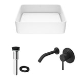 Jasmine MatteStone White Bathroom Sink/Basin Set with Olus Wall Mount Faucet and Rectangular Composite Vessel H6J2 - product image 2
