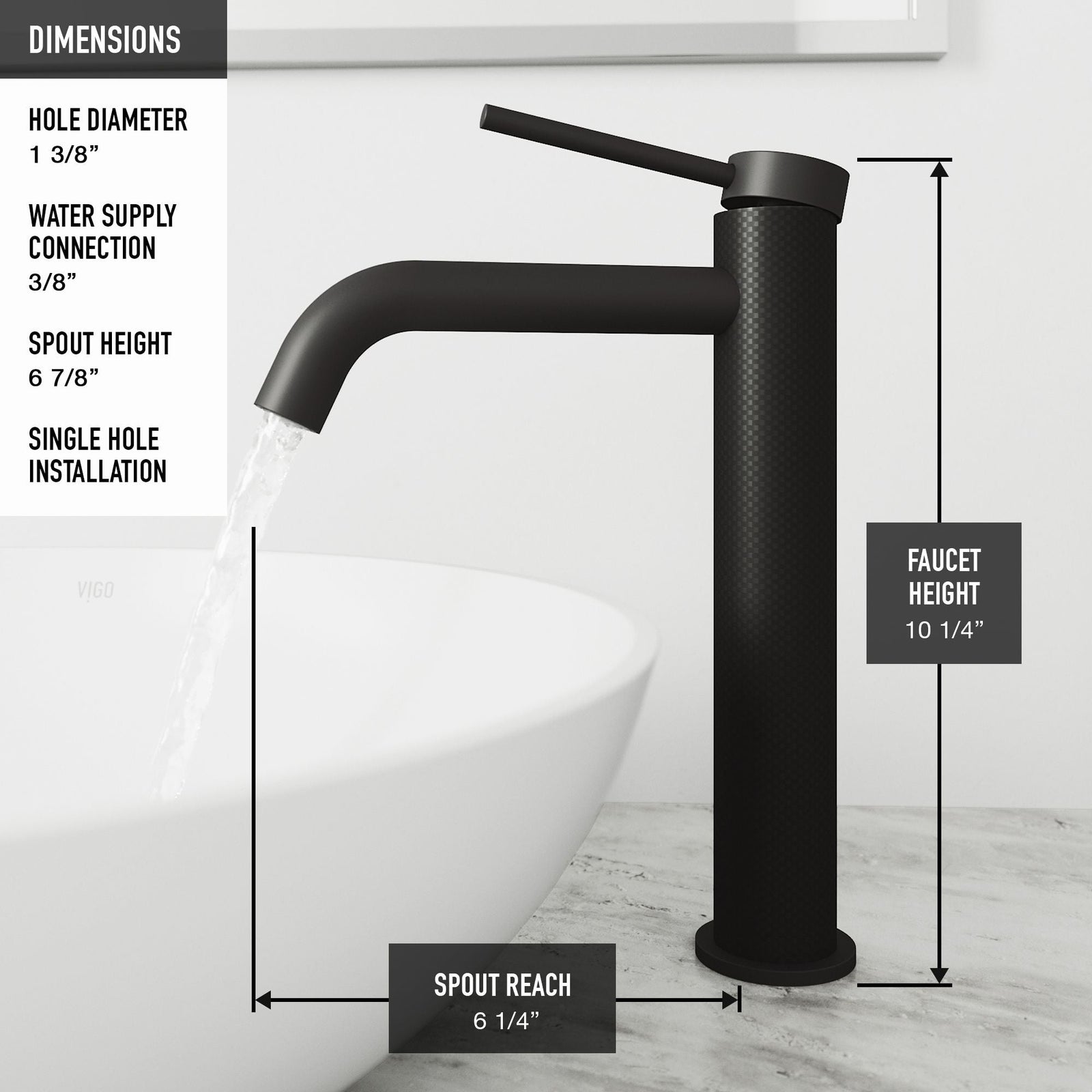 Lexington Single Handle Vessel Sink Bathroom Faucet with cFiber© Body, Matte Black D6B6 - product image 7