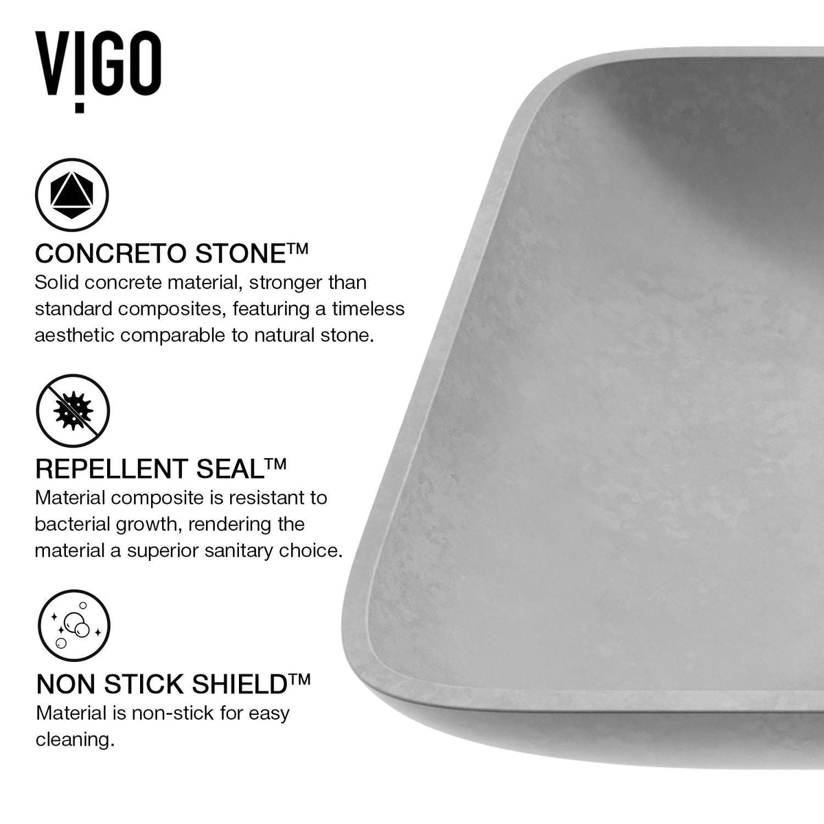 Lorca ConcretoStone Grey Bathroom Sink/Basin Set with Gotham Faucet and Rectangular Vessel S4D2 - product image 2