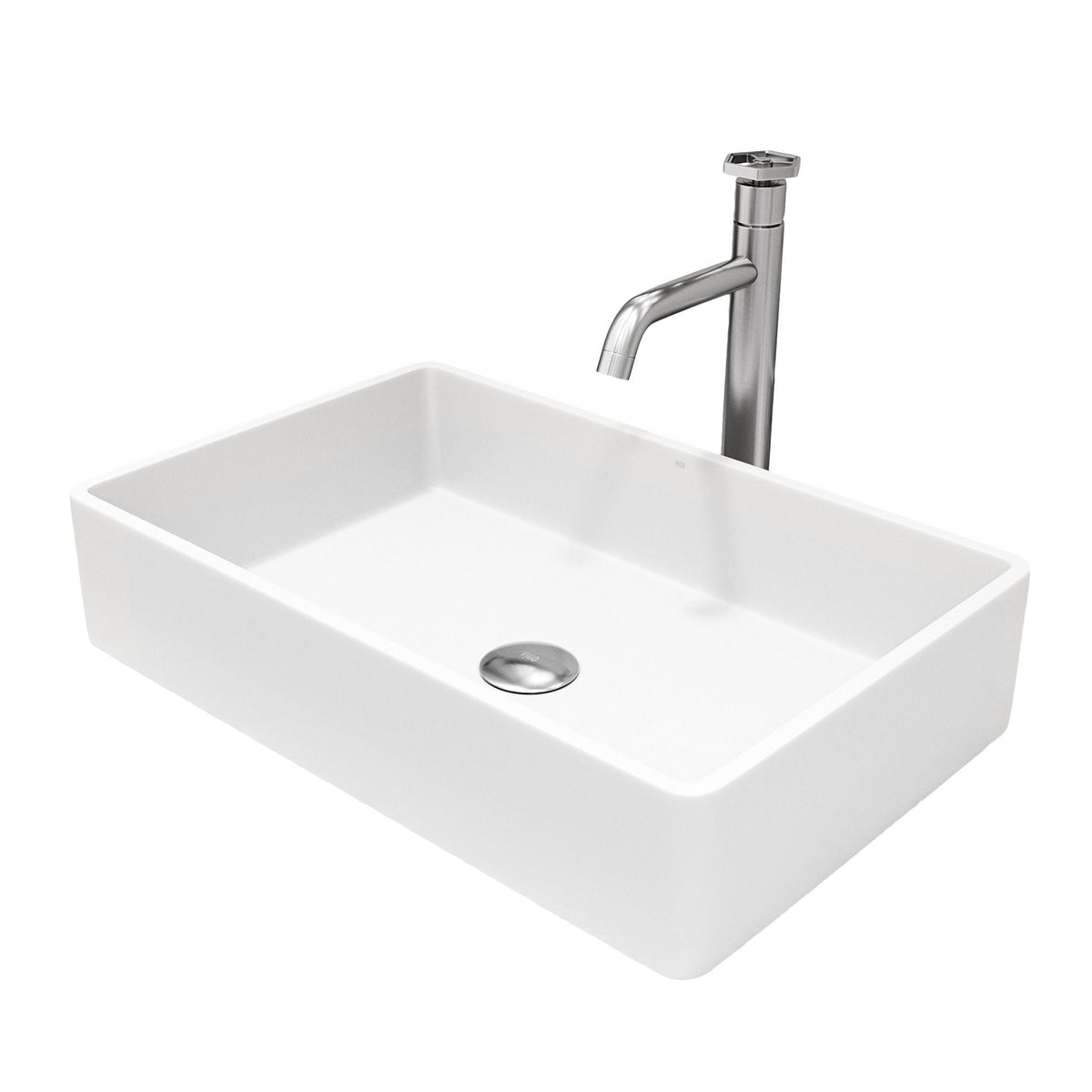 Magnolia MatteStone White Bathroom Sink/Basin Set with Ruxton Faucet and Rectangular Composite Vessel Z7J2 - product image 1