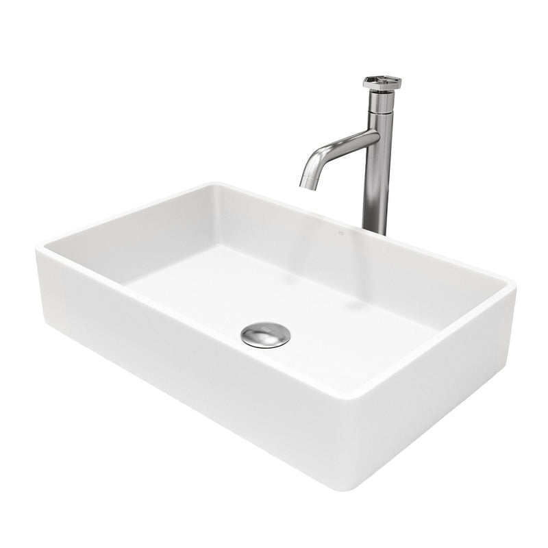 Magnolia MatteStone White Bathroom Sink/Basin Set with Ruxton Faucet and Rectangular Composite Vessel Z7J2