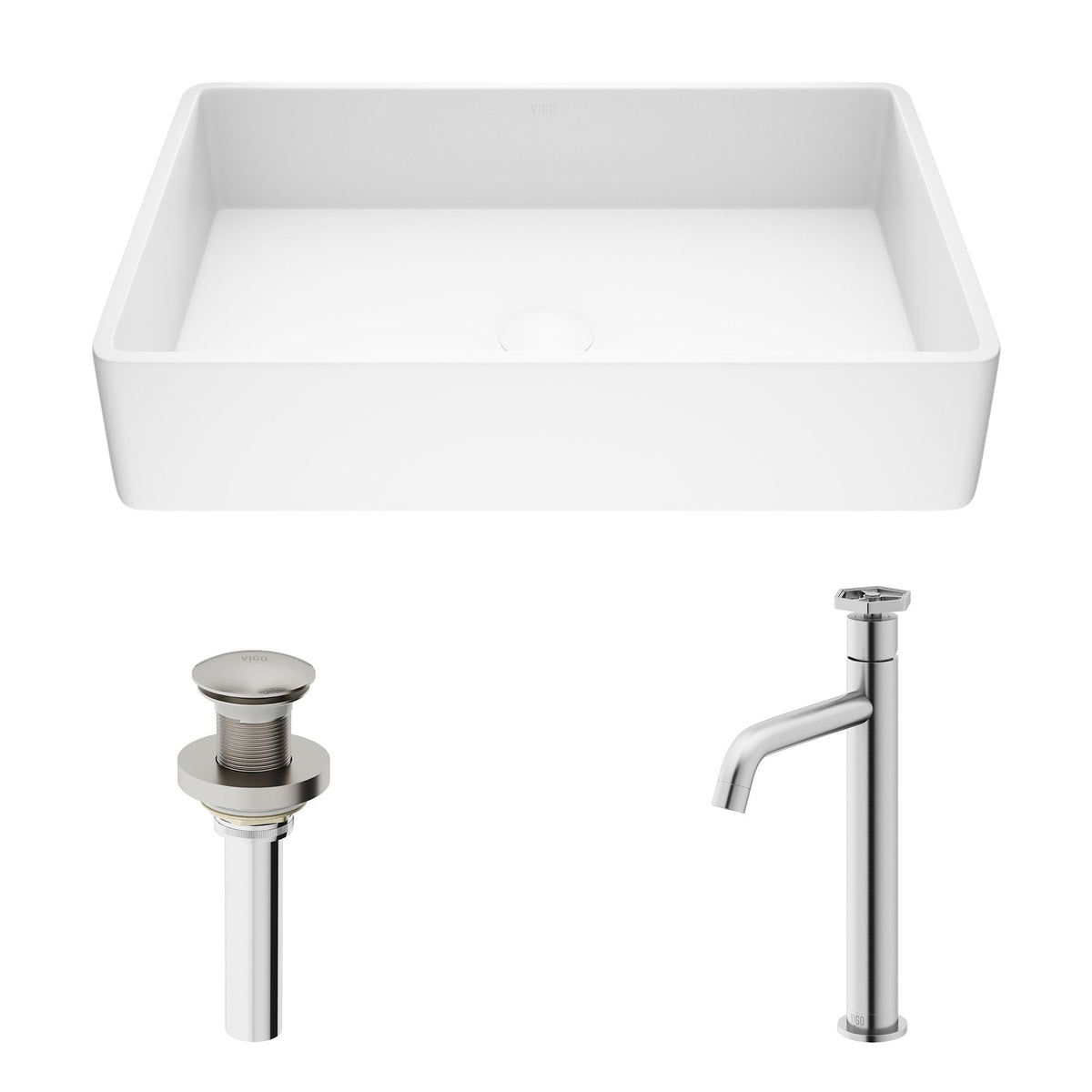 Magnolia MatteStone White Bathroom Sink/Basin Set with Ruxton Faucet and Rectangular Composite Vessel Z7J2 - product image 2
