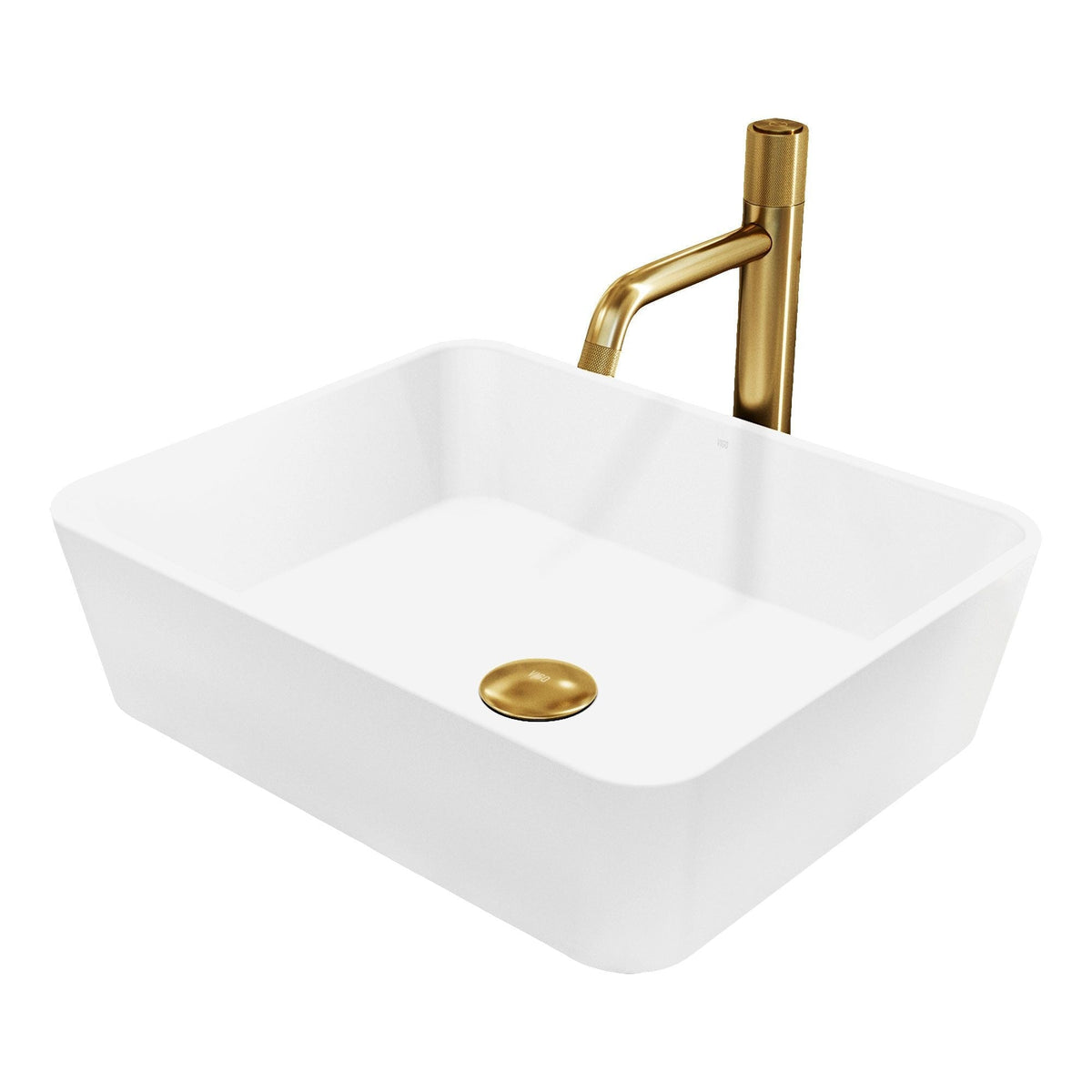 Marigold MatteStone Matte White Bathroom Sink/Basin Set with Apollo Faucet and Rectangular Composite Vessel B5T3 - product image 1