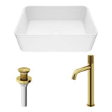 Marigold MatteStone Matte White Bathroom Sink/Basin Set with Apollo Faucet and Rectangular Composite Vessel B5T3 - product image 2
