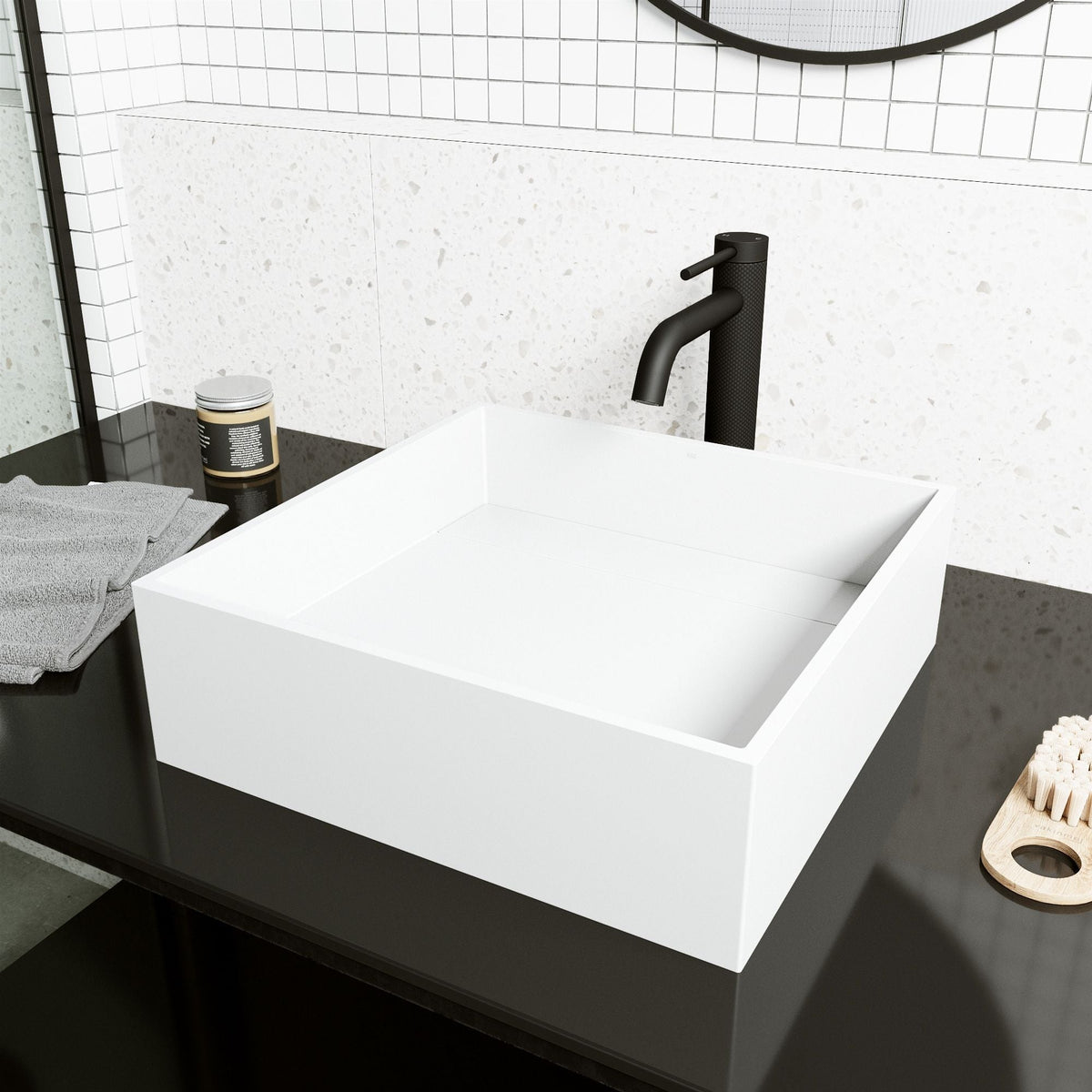 Montauk MatteStone 15x15-in Deep White Bathroom Sink/Basin with Rectangular Vessel D3V1 - product image 6