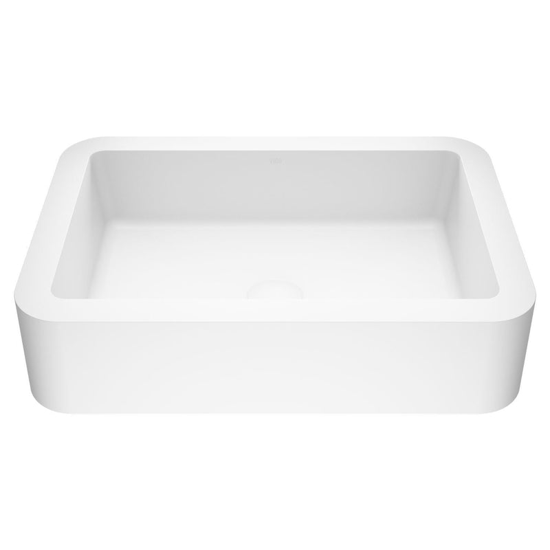 Petunia Matte Stone Rectangular Composite Vessel Bathroom Sink/Basin with Rounded Edges & Deep Bowl, White P6D3