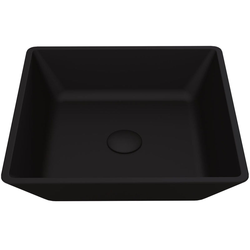 Roma Glass Square Vessel Bathroom Sink/Basin with Rounded Edges & Deep Bowl, Black M7V0