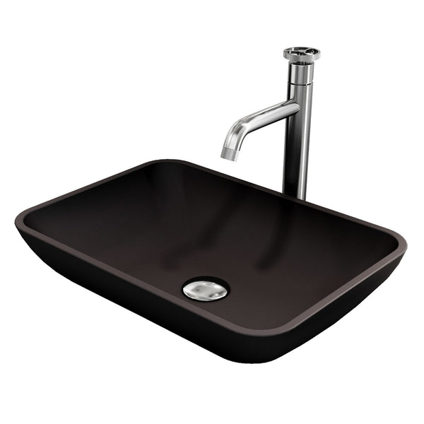 Sottile MatteShell Matte Black Bathroom Sink/Basin Set with Cass Faucet and Glass Rectangular Vessel K1A4