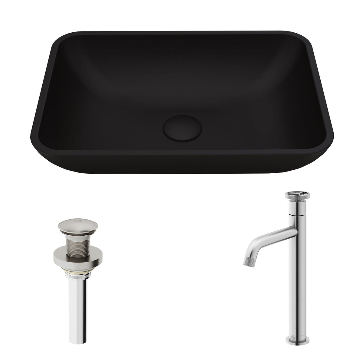 Sottile MatteShell Matte Black Bathroom Sink/Basin Set with Cass Faucet and Glass Rectangular Vessel K1A4 - product image 2