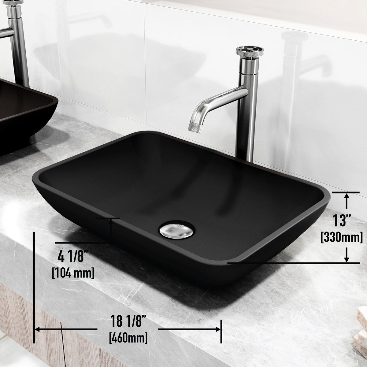 Sottile MatteShell Matte Black Bathroom Sink/Basin Set with Cass Faucet and Glass Rectangular Vessel K1A4 - product image 5