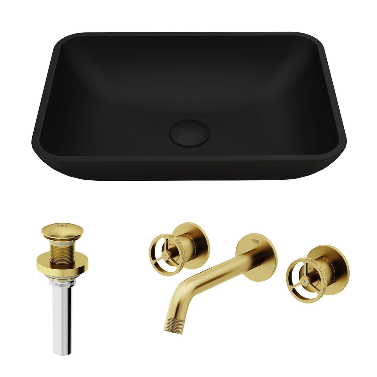 Sottile MatteShell Matte Black Bathroom Sink/Basin Set with Cass Wall Mount Faucet and Glass Rectangular Vessel P9H0 - product image 2