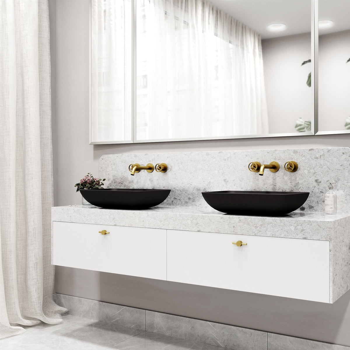 Sottile MatteShell Matte Black Bathroom Sink/Basin Set with Cass Wall Mount Faucet and Glass Rectangular Vessel P9H0 - product image 8