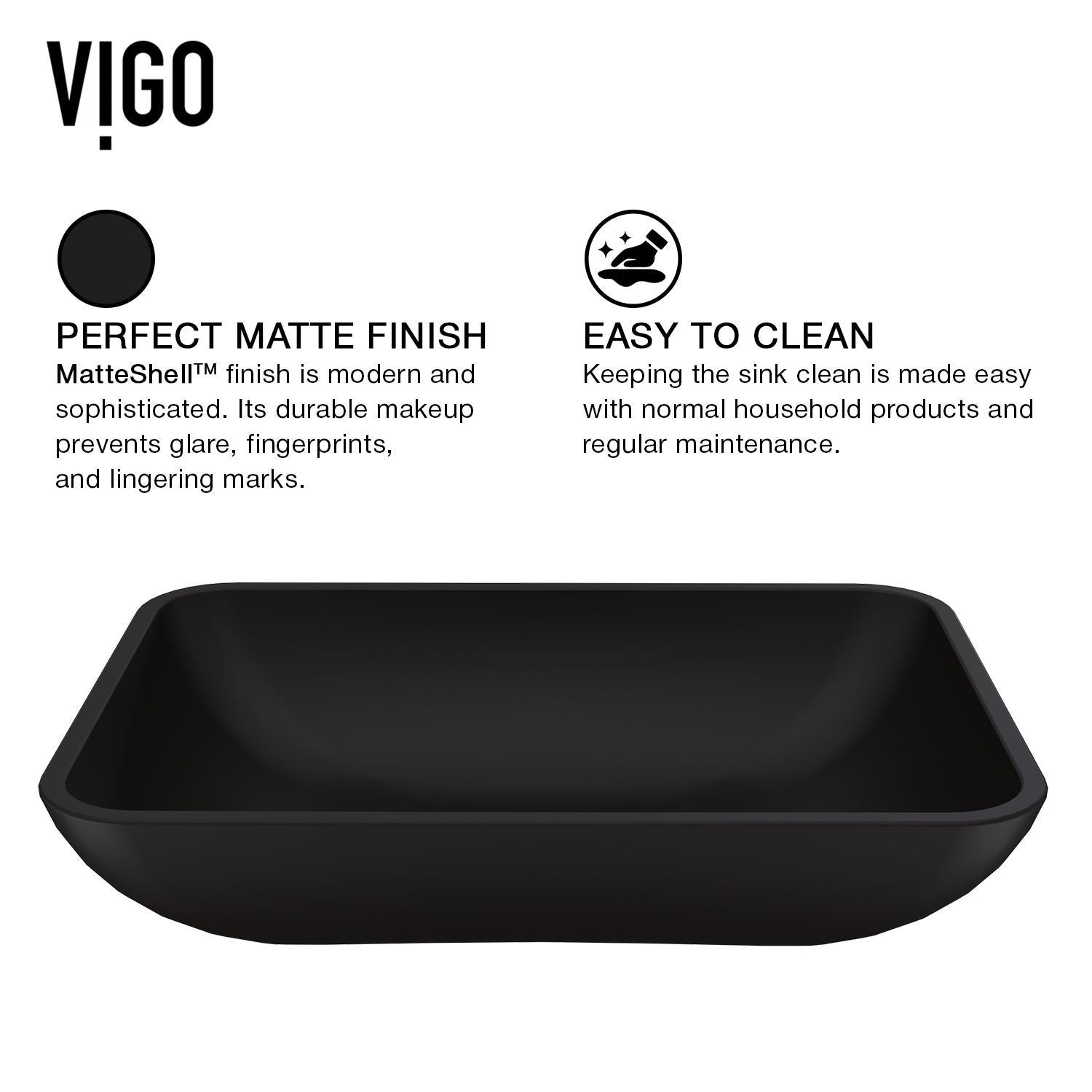 Sottile MatteShell Rectangular Vessel Bathroom Sink/Basin with Deep Bowl, Black K1K2 - product image 2