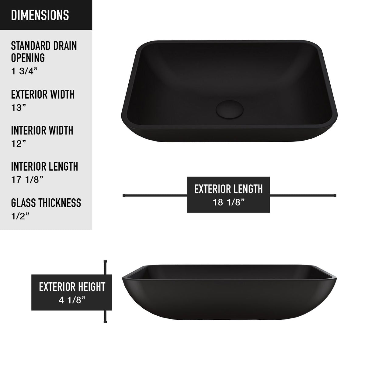 Sottile MatteShell Rectangular Vessel Bathroom Sink/Basin with Deep Bowl, Black K1K2 - product image 7