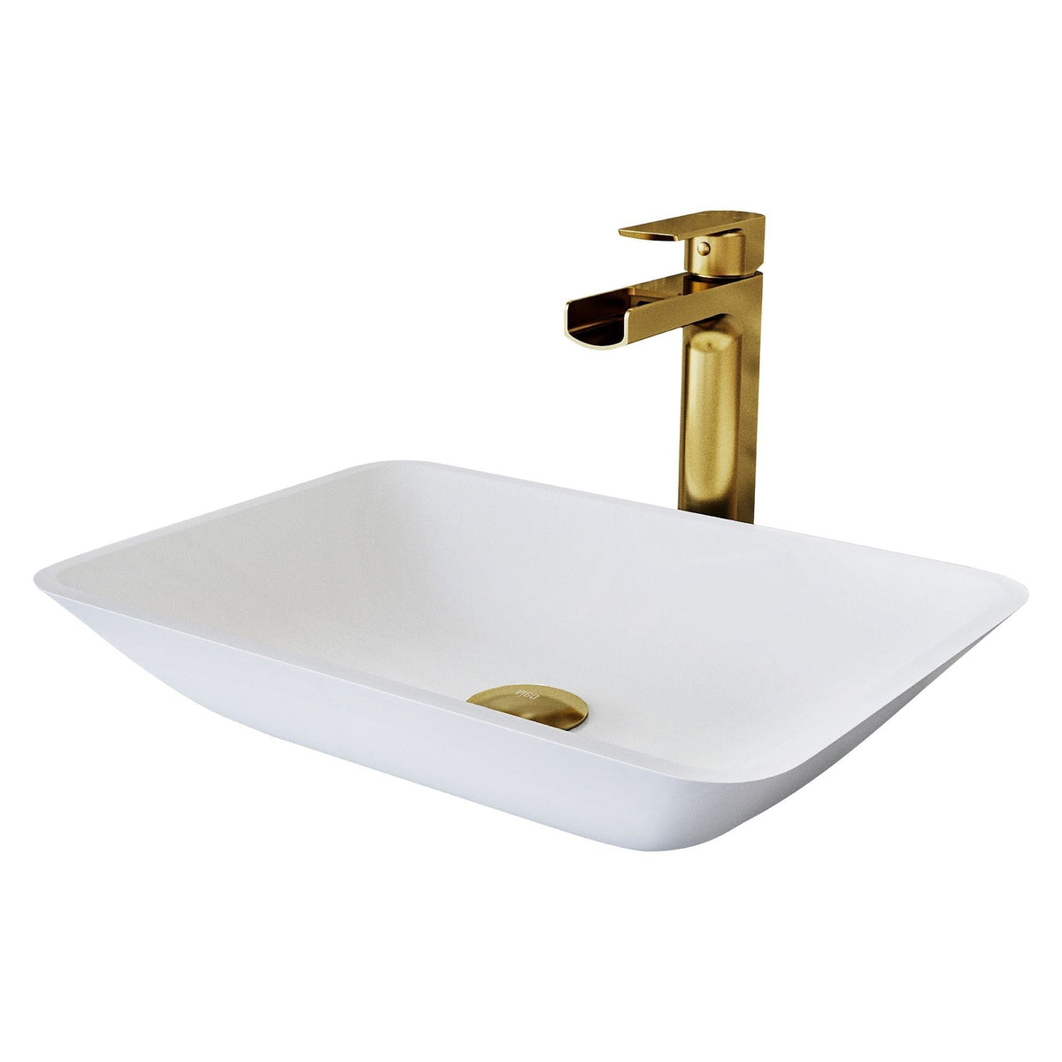 Sottile MatteShell White Bathroom Sink/Basin Set with Amada Faucet and Glass Rectangular Vessel A1R1 - product image 1