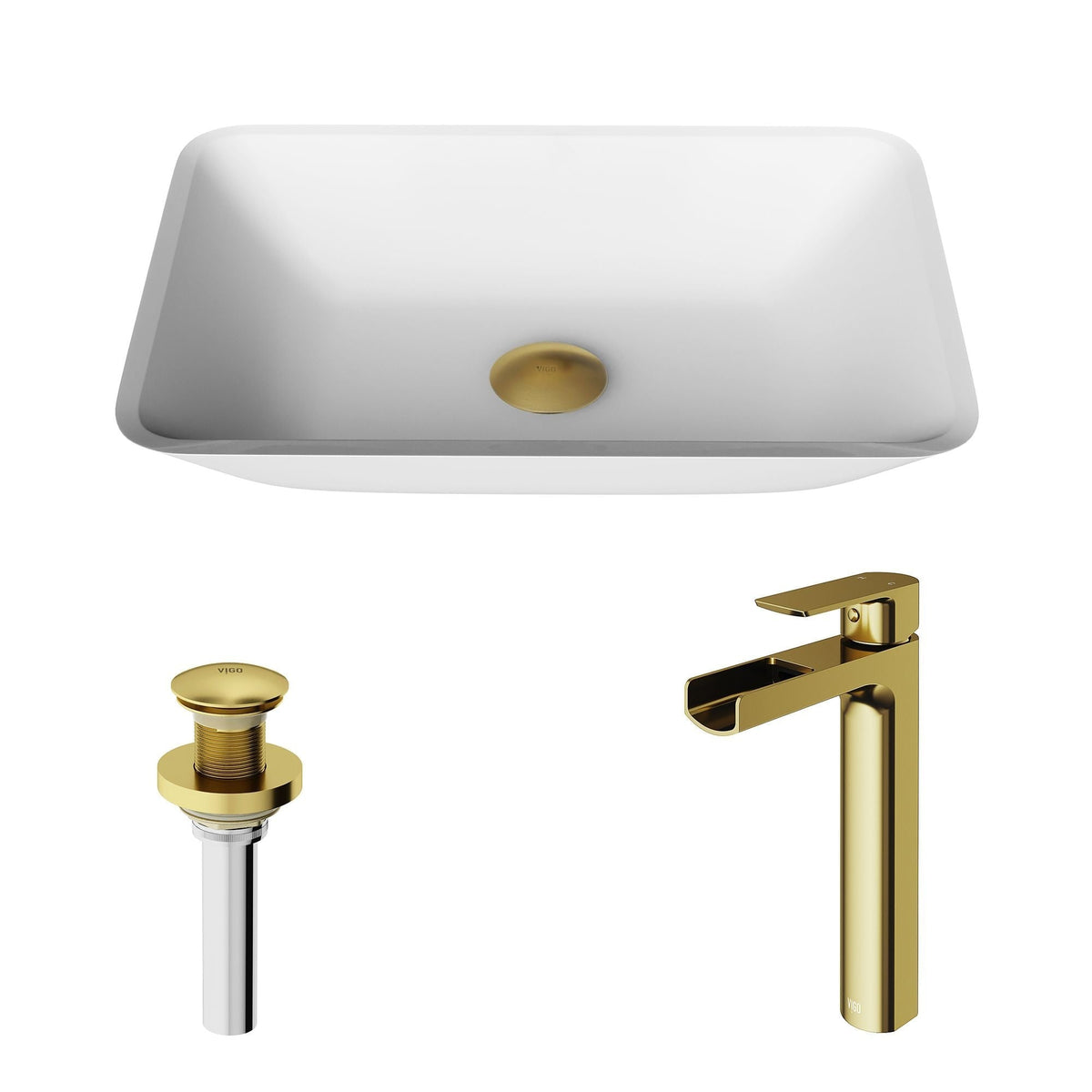 Sottile MatteShell White Bathroom Sink/Basin Set with Amada Faucet and Glass Rectangular Vessel A1R1 - product image 2