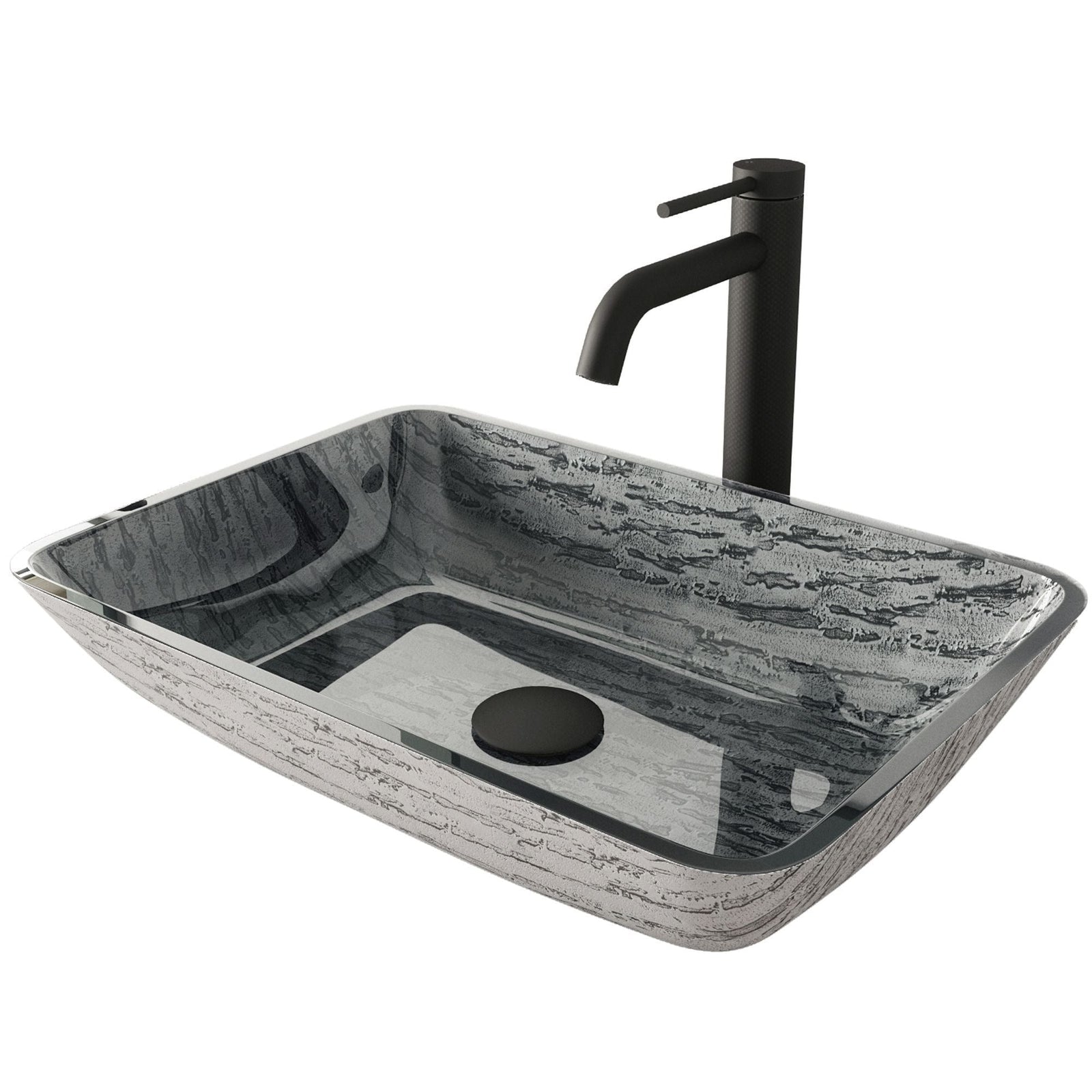Titanium Glass Slate Grey Bathroom Sink/Basin Set with Lexington Faucet and Rectangular Vessel Z1Q8 - product image 1