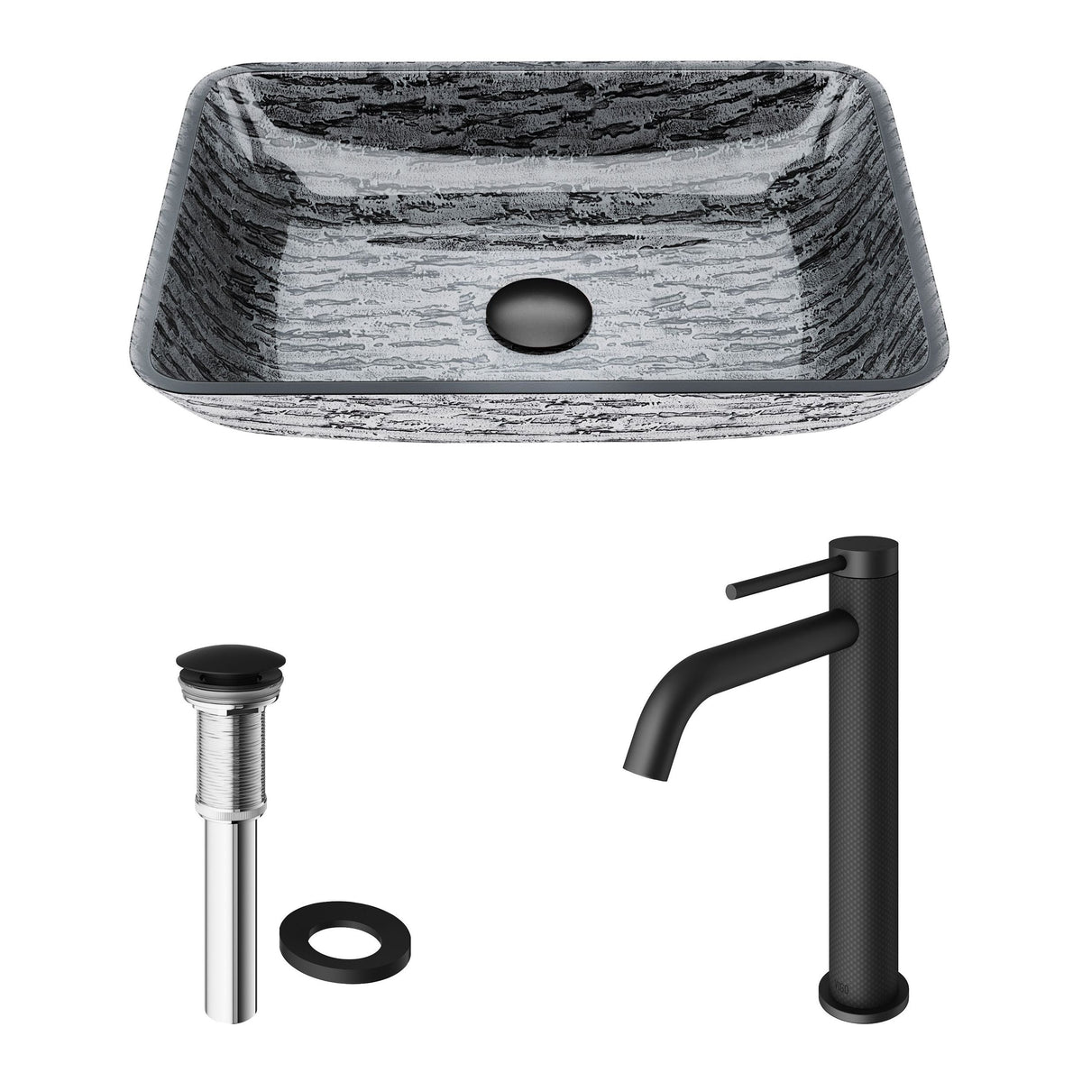 Titanium Glass Slate Grey Bathroom Sink/Basin Set with Lexington Faucet and Rectangular Vessel I2Y8 - product image 2