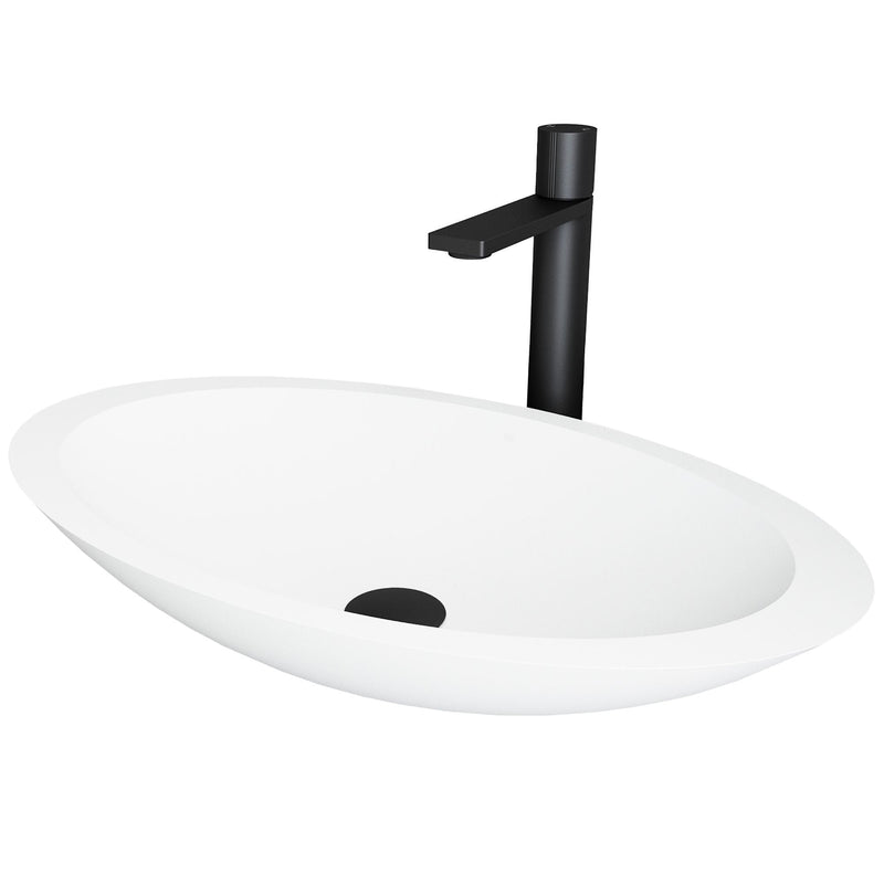 Wisteria MatteStone White Bathroom Sink/Basin Set with Gotham Faucet and Oval Composite Vessel X7S2